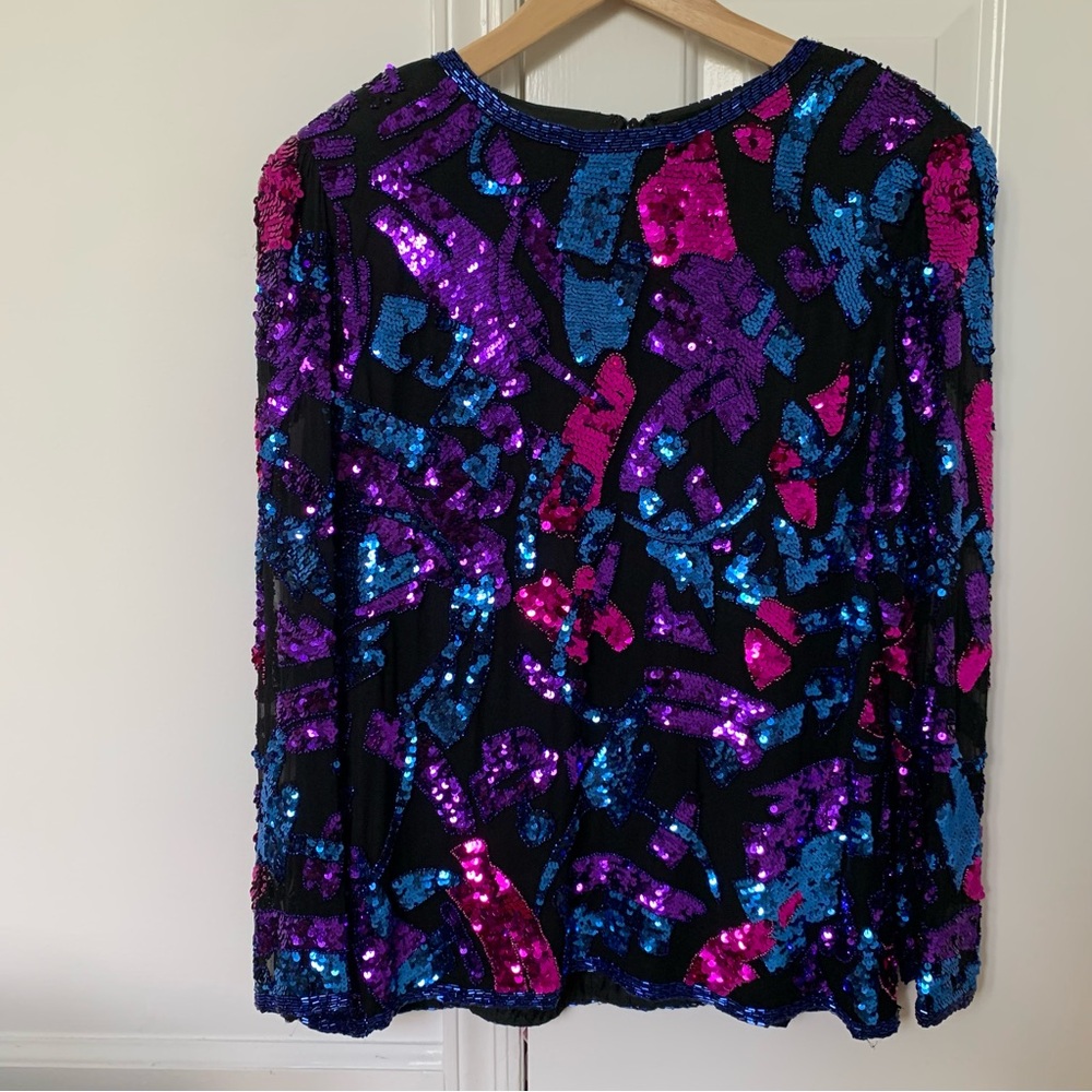 VTG NiteLine Sequin Silk Evening Dressy Top Nite Line Large Medium Small 80s 90s
